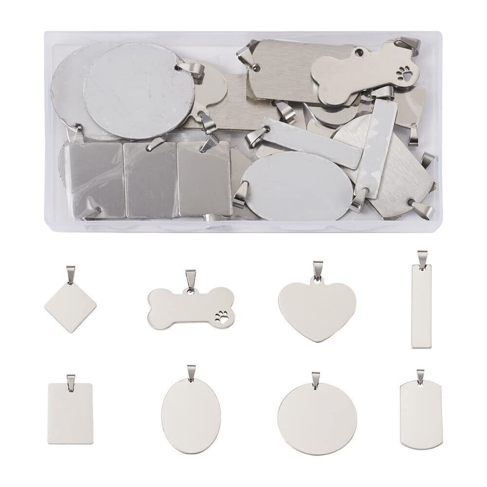 5897 Pandahall 32Pcs Stainless Steel Stamping Blank Tag Charms